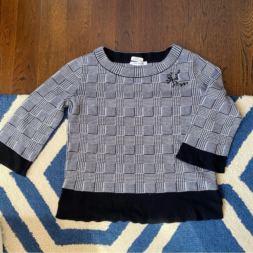 🔘 BETTY BARCLAY BLACK WHITE HOUNDSTOOTH PLAID KNIT SWEATER!